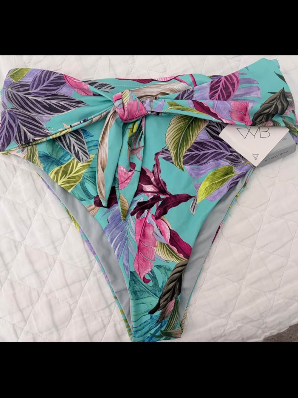 Tropical Tie-Front Bikini Bottoms - Turquoise & Multicolor